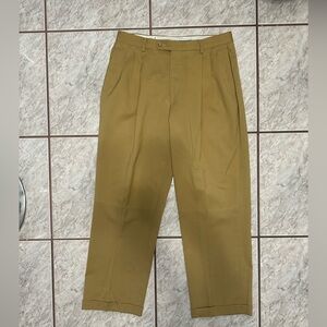 SOLD Bachrach Wide Leg Pleated Khaki Wool Trousers 36x32